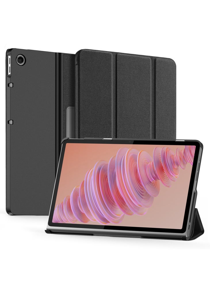 Domo Series for Lenovo Tab Plus Leather Case Tri-Fold Stand Anti-Scratch Tablet Cover - Black - Image 2